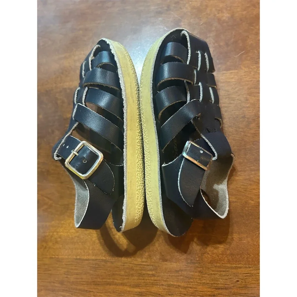 Toddlers Sun-San Salt-Water Blue Leather Fisherman Sandals Buckle Strap Size 8
